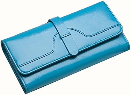 Eonice Women's Wallet Genuine Leather Long Clutch Wallet Purse Card Holder Zipper Pocket (Light Blue)