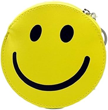 Fun Yellow Round Smiley Face Print Coin Purse with Key Ring and Zipper Pocket
