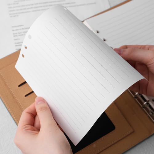 HEYPLACE 100 Sheets Lined Refill Paper, White Loose Leaf Paper 6 Holes for A5 Planner Inserts 6-Ring Binders School Office 5.6\