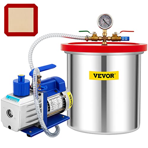 VEVOR Vacuum Chamber with Pump, 5 Gallon Chamber, 5 CFM 1/3 HP Single