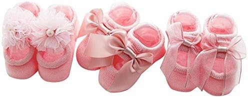 October Elf 6 Pack Non-Skid Cotton Socks Toddler Infant Baby Lace Bow Butterfly Shoe Socks (M, pink)