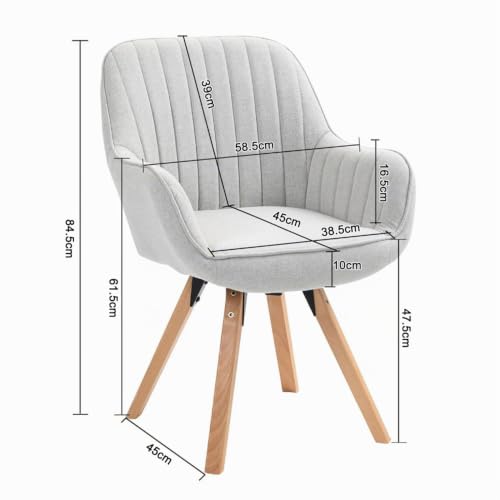 MEUBLE Cosy Dining Chair 360° Swivel Makeup Chairs Desk Wooden Legs Upholstered in Fabric with Back and Arms for Living Room Kitchen Office, Beige