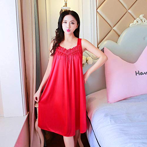 Sleepwear Womens New Sleeveless Nightgown Slip Tank Top Lounge Dress Sexy Lingerie Chemise Pajamas Sleepshirt (Red, One Size)