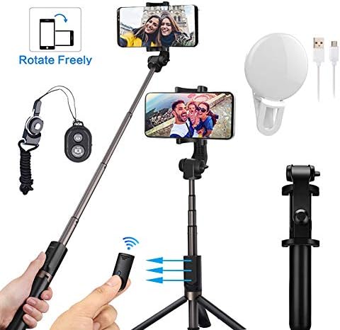Bluetooth Selfie Stick Tripod,Extendable Mini Wireless Selfie Stick Monopod with Remote Control&Phone holder Fit for iPhone X/8/8 Plus/7/7 Plus/6/6/6S Plus,Samsung S9/S9 Plus/S8,Android Smartphone
