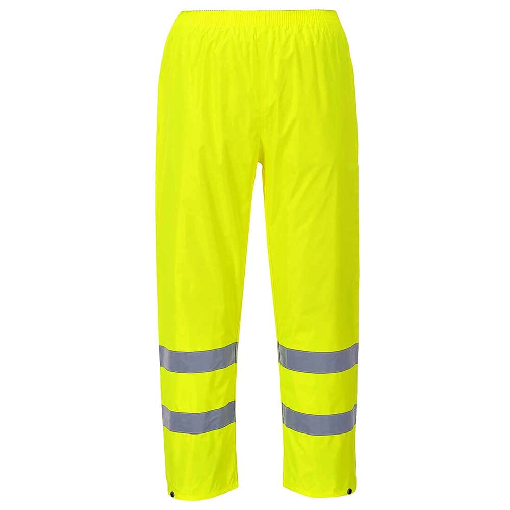 Portwest H441 Waterproof Hi Vis Reflective Safety Rain Pants Lightweight Waterproof Elasticated Waistband Over Work Trousers Mens Workwear Yellow, Large