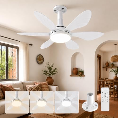 Foco Ventilador de Techo con Luz de 28", Reversible | Fácil Instalación, Potente Flujo de Aire con 6 Aspas, Luz Regulable y Control Remoto