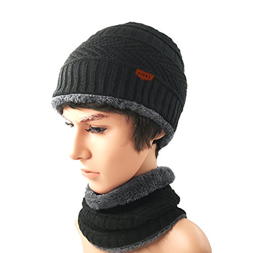 Hat Scarf Set Knit Hat Warm Thick Winter Hat (Black) Hat Scarf Set Knit Hat Warm Thick Winter Hat (Black)