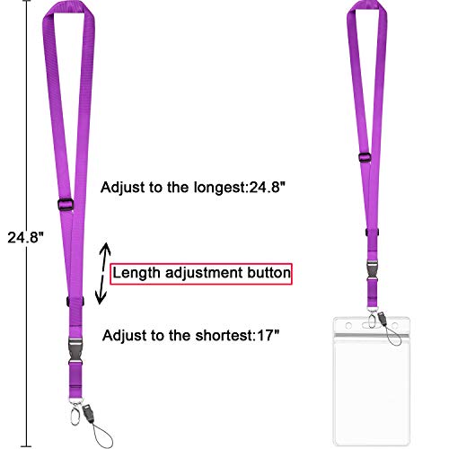 Lanyard Adjustable with ID Badge Holder Black Purple Office Safety Cruise lanyards Neck Quick Release lanard for Women Men Keys Vertical Waterproof Zipper Card Large 4x3 Name Badges Holders 2 Pack