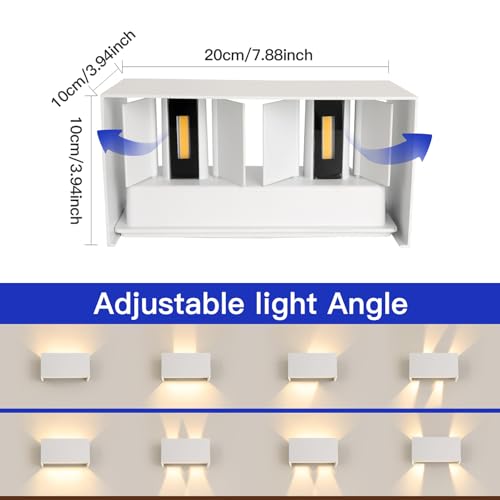 2 x 25 W LED Outdoor / Indoor Wall Light IP65 Waterproof Modern Aluminium White 4000 K Natural White Outdoor Wall Light Adjustable Light Angle