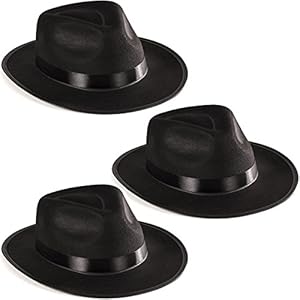 Black Fedora Gangster Hat Costume Accessory - Pack of 3