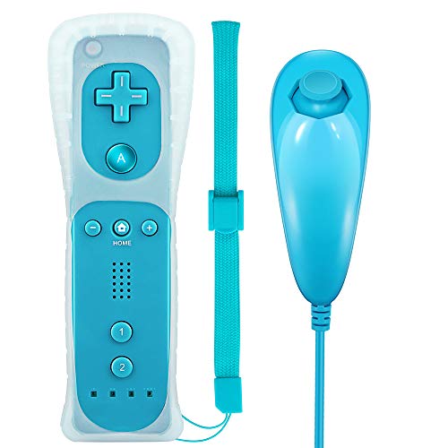 Maliralt Wii Remote Controller and Nunchuck for Nintendo Wii/Wii U, LP02 Wii Wireless Controller with Joystick Silicone Case and Wrist Strap Build-in Vibration Motor - Cyan (Third-Party Made) - Thumbnail 7