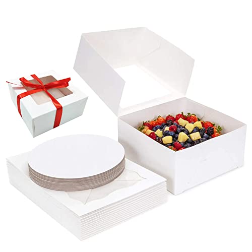 10 Inch Cake Box with Cake Boards Set 10pcs 10x10x5 Inches, Bakery Box