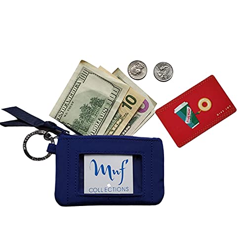 MNF Collections Zip ID Case with Lanyard- Badge ID Holder with Wallet for Cash, Cards, Coin - Durable Strap, Zippers & Keyring, Key Lock - Microfiber Cotton Cobalt Blue