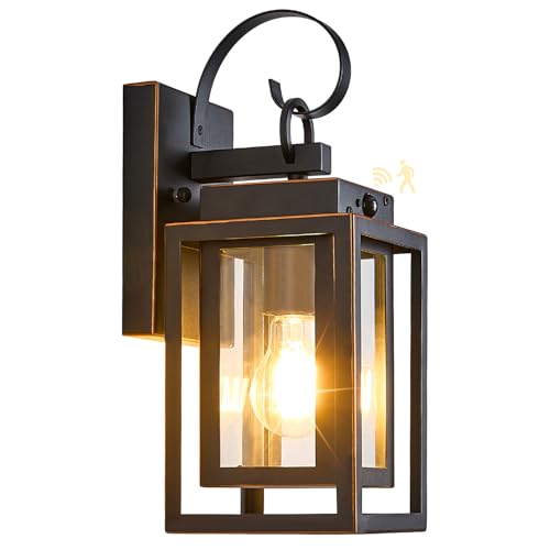 SCNYCUL Upgraded Motion Sensor Outdoor Wall Lighting Fixtures, Dusk to Dawn Coach Lamps Outdoor Wall Sconces with Clear Glass, Modern Black Outside Wall Mount Lantern for Front Door, Porch, Garage at Amazon