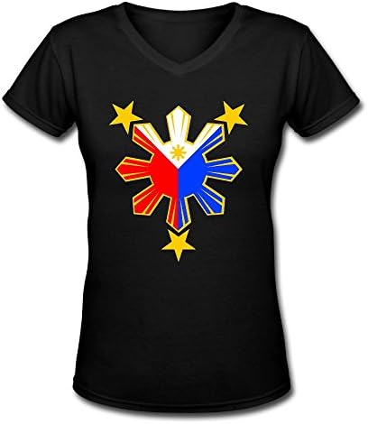 Pinoy Filipino Flag Stars And Sun Woman Casual T Shirt Comfy Short Sleeve Top Tee V Neck M