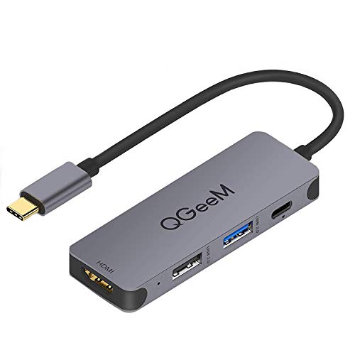 QGeeM USB C Hub, 4-in-1 USB C Adapter with 4K HDMI Output, USB 3.0, 100W PD Charger, USB 2.0, Compatible with MacBook Pro 2019/2018 and Other Type C Devices