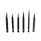 Honbay Tweezers 6-piece Precision Anti-static ESD Stainless Steel Tweezers Tool Kits for Electronics, Jewelry-making, Laboratory Work, Nail Art Hobbies