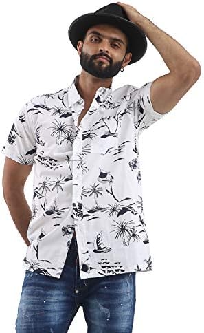 Brooklyn ClothingBrooklyn Mens Hawaiian Holiday Shirt Casual Smart Designer Navy White Short Sleeve Comfy Size M - XXL