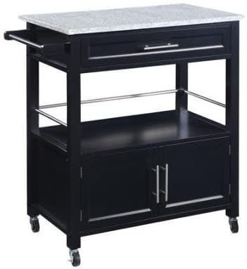 Cameron Kitchen Cart with Granite Top, Black Finish It has A Single Drawer, Shelf And Cabinet Area For Storage