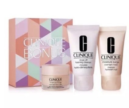 Clinique Skin Care 3 piece Set Moisture Surge, Mask, Rinse Off Cleanser Travel Size