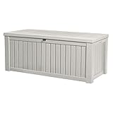 Keter Rockwood Plastic Deck Storage Container Box Outdoor Patio Garden Furniture 150 Gal, White