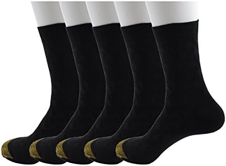 Men's Business Dress Socks, Bamboo Fiber Pack-5 Anti - bacterial Anti - odor Head and Heel Reinforcement Gold Thread Head Basics Crew Work Socks (Black)