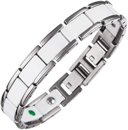 Lunavit Magnetic Bracelet Olymp Jade, Unisex, Silver/White, Titanium TA2, Jade, Neodymium Magnets Each 2000 Gauss, Germanium Stones, S/M