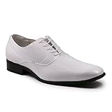 Delli Aldo M-19121 White Patent Men's Lace Up Plain Tuxedo Oxford Dress Shoes