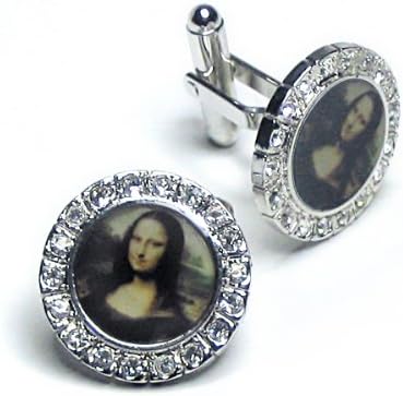 SILVER-Colored Men's Cuff Links. Mona Lisa DIAMOND like Cufflinks