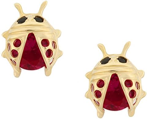 14K Yellow Gold Lady Bug Stud Kids Earrings With Safety Screw Backs (Big)