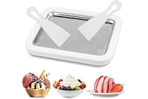 Ice Cream Maker Plate with 2 Spatulas for Homemade Rolled Ice Cream, Frozen Yogurt, Gelato, and Sorbet. Manual Stainless Stee