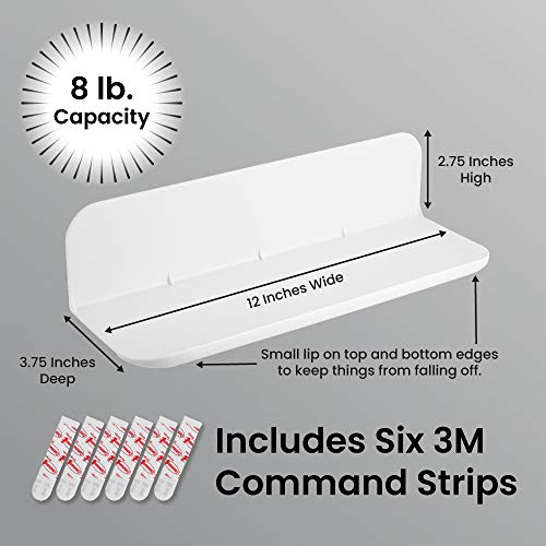 eLhook Stick On Small Wall Shelf, Made in USA, No Mess Strong Shelf