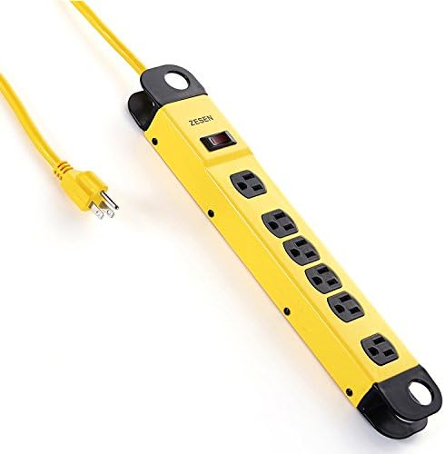 ZESEN 6 Outlet Heavy Duty Metal Workshop Surge Protector Power Strip with Cord Management, 4-Foot Cord, ETL Listed