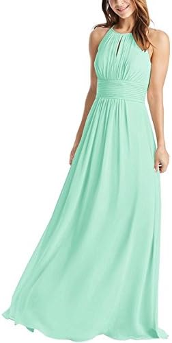 Weddder Halter Bridesmaid Dresses Long A-Line Pleated Empire Waist Chiffon Prom Dresses Mint Green Size 14