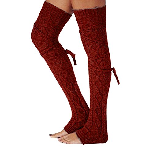 Binmer(TM)Winter Outdoor Fashion Warm Cable Knit Leg Warmers Foot Glove (Wine) - Thumbnail 5