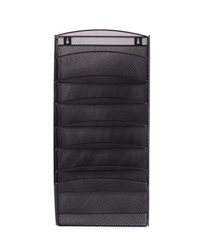Klickpick Office 8 Sections Hanging Files Wall Mounted Metal Mesh File Document Organizer Magazine Holder Rack Organizer Racks Multipurpose Use to Display Files, Magazine, Newspapers- Black