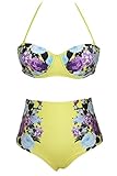 Happy Sailed Women's Modern Retro Flower Flock High Waisted Bikini