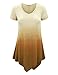 Lock and Love LL WT1051 Womens V Neck Short Sleeve Ombre Tunic Top XL Brown