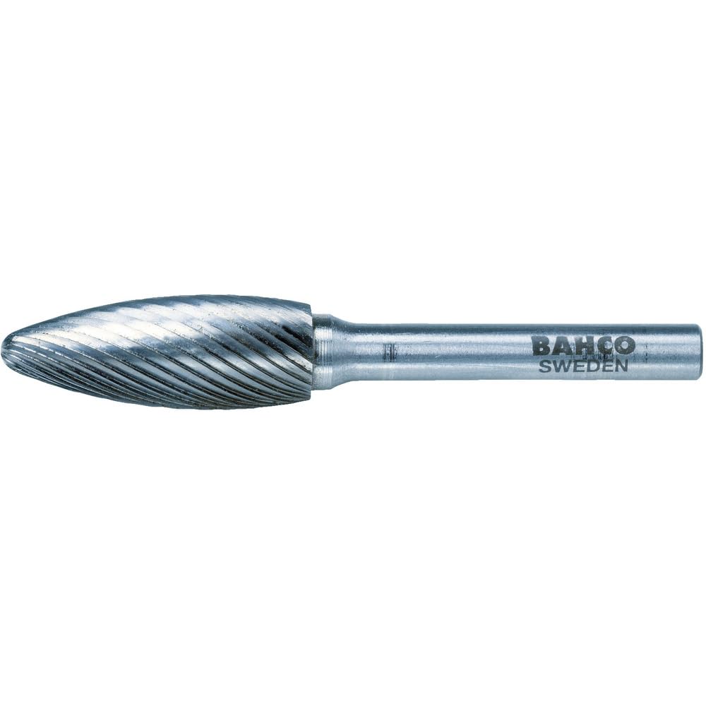Bahco H1025M06X Medium Tungsten Carbide Rotation Burr in Flame Form with 20/10 Tooth, Silver