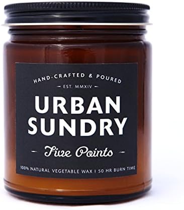 Natural Soy Wax Candle, Five Points Fragrance, 50 Hours, Scent Notes of Bergamot, Myrrh, Musk and Bold Cedar, Men and Women, Amber Apothecary Glass Jar, Non-Toxic, by Urban Sundry