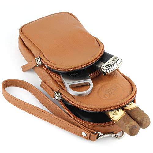 Mrs. Brog Elegant Full Grain Leather Cigar Pouch - Travel Case - Tan