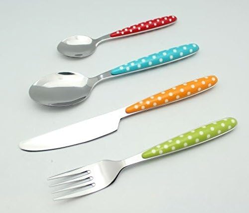 EXZACT Cutlery Set 24pcs Polka Dot Mixed Colours, Stainless Steel with Color Handles, 6 Forks, 6 Dinner Knives - Image 4