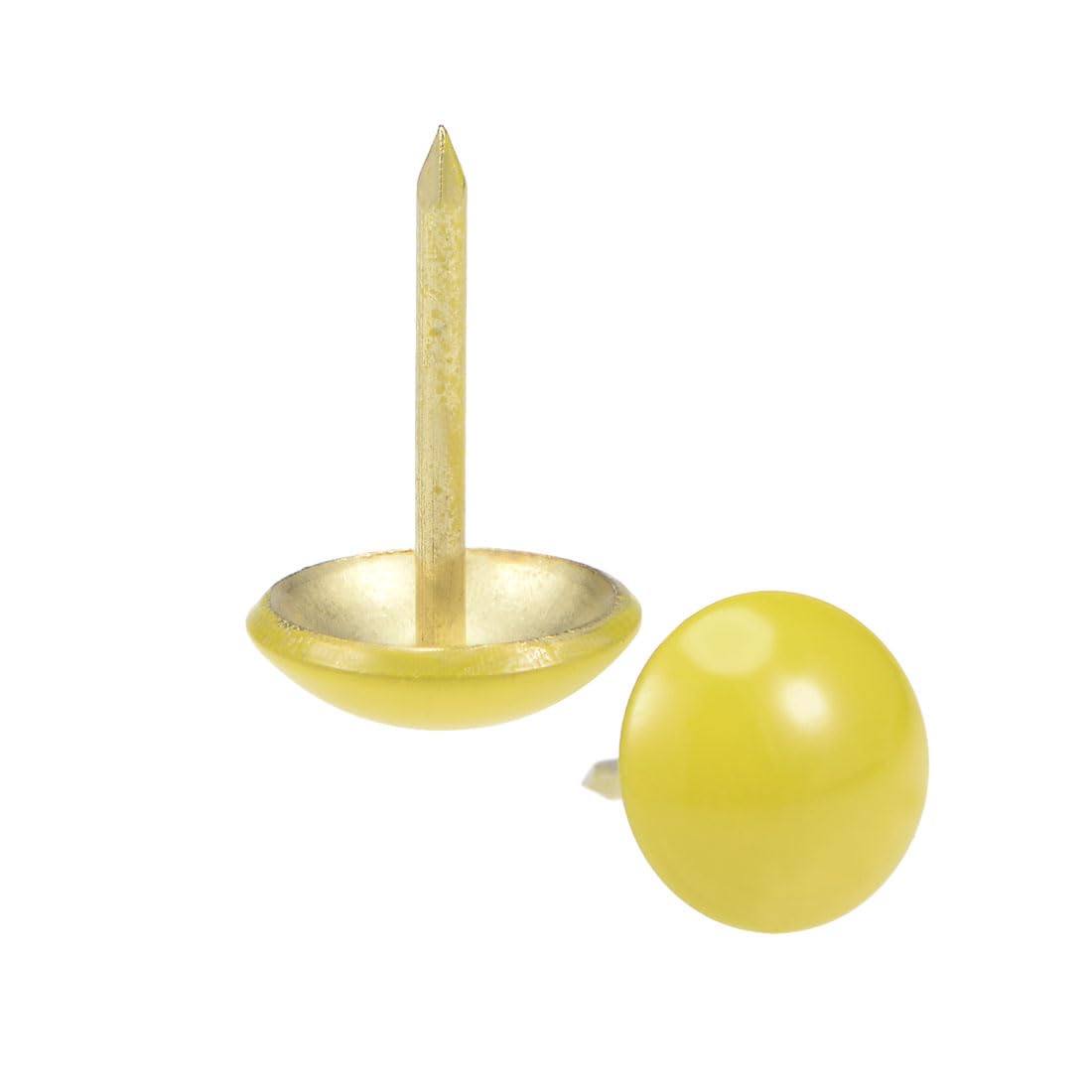 sourcing map Upholstery Nails Tacks 11mm Dia Yellow Round Head 17mm Length Thumb Push Pins for Furniture Sofa Headboards, 150 Pcs