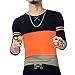 LOGEEYAR Mens Cotton Fitted Long-Sleeve Contrast Color Stitching T-Shirt (Large, L-Orange Black )