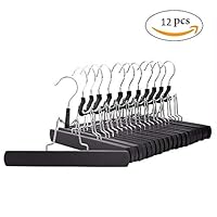 Xyijia Hanger Wooden Solid Hangers, Non Slip Collection Pants Hanger for Pant, Skirt and Trouser, Hair Extension Hanger (12Pcs/Lot)