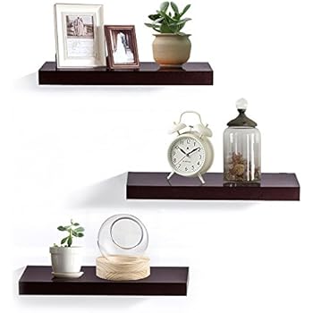 AHDECOR Floating Wall Mounted Shelves, Set of 3 Display Ledge Shelves Wide Panel for Bedroom Office Kitchen Living Room, 5.9