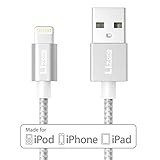 Lizone Nylon Braided USB Cable - 6 Feet - Silver (MFI Apple Certified)
