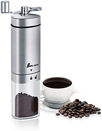 Manual Coffee Grinder, Coffee Bean Grinder, Ceramic Conical Burr，Adjustable Hand Grinder，Portable Conical Burr Mill， Brushed Stainless Steel With Foldable Crank Arm.