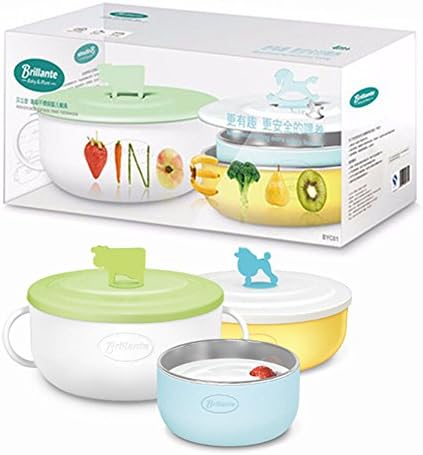 Haier Brillante Stainless Steel Baby Bowl Set, Baby Food Snack Feeding Bowls with Lids & Handles BPA Free for Baby, Toddler and Kids, Pack of 3, 2 of 300ML/10oz, 1 of 500ML/17oz
