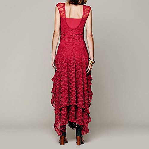 Sunmoot Cocktail Dresses,Women's Sexy Elegant Boho Lace Sleeveless Irregular Hem Double Layered Ruffled Trim Maxi Dress